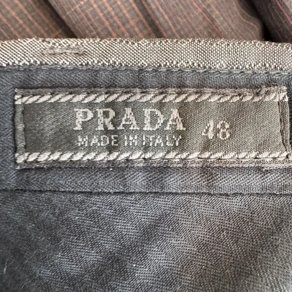 Prada Mens Grey Micro Pattern Trousers Pink Contrast Trim Made in Italy Size 48